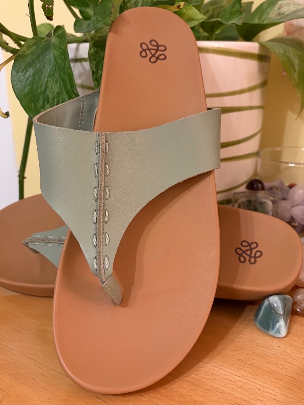 NWOT The Sak Women's Leather Sandals Slip On Thong Meadow Green Size 9 Summer
